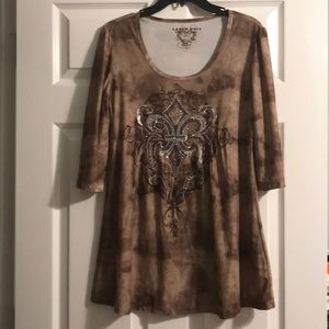 Brown Tie Die look top with bling